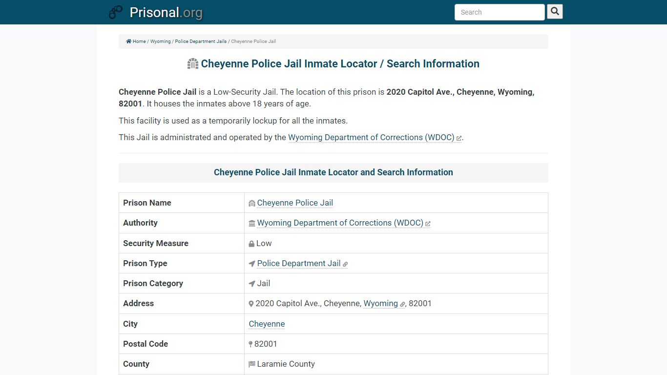 Cheyenne Police Jail-Inmate Locator/Search Info, Phone ...